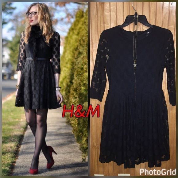 H&M Dresses & Skirts - H&M Polka Dot Mesh Overlay Dress Sz S